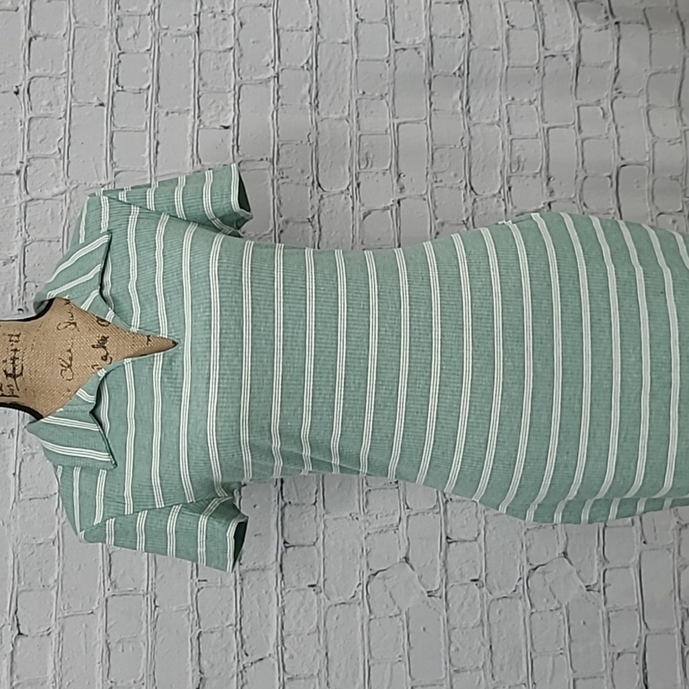 V Neck T-Shirt Dress Moss green with a white stripe